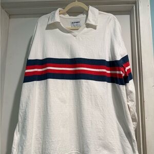 Old Navy White Pullover with Red and Blue Stripes